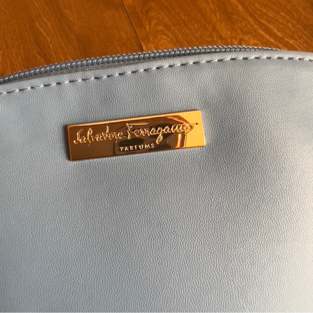 Salvatore Ferragamo Blue Faux Leather Turkish Airline Zip Closure Makeup Pouch - Picture 4 of 9